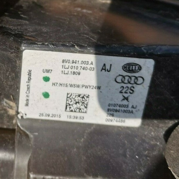 Audi A3 N/s Headlamp From 2015 Plate 8v0941003a aua371