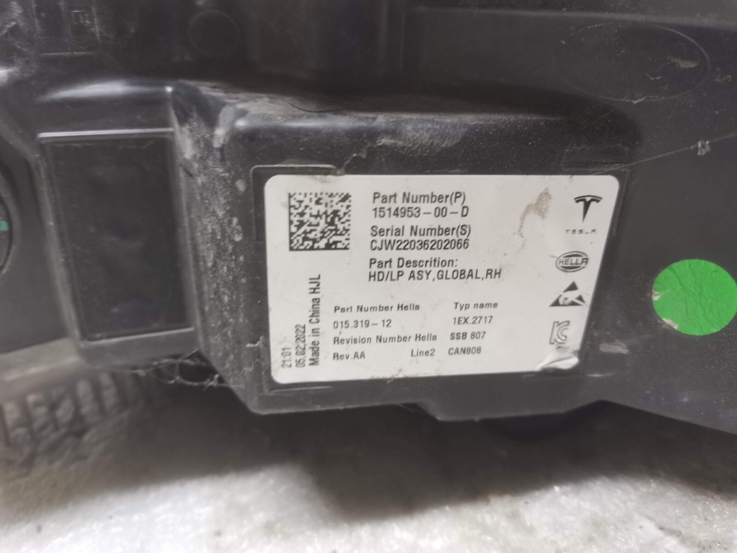 TESLA MODEL 3 2021 ONWARDS RIGHT HEADLIGHT 1514953-00-D te2