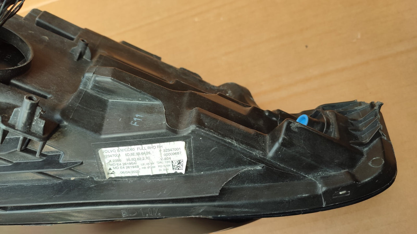 VOLVO S60 V60 CC60 FRONT HEADLIGHT HEADLAMP RIGHT SIDE FULL LED 32347001 vo84