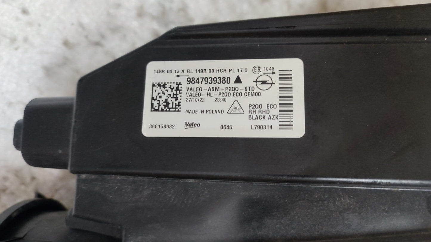 VAUXHALL MOKKA B 2020+ HEADLIGHT O/S RIGHT HAND 9847939380 vxmo84