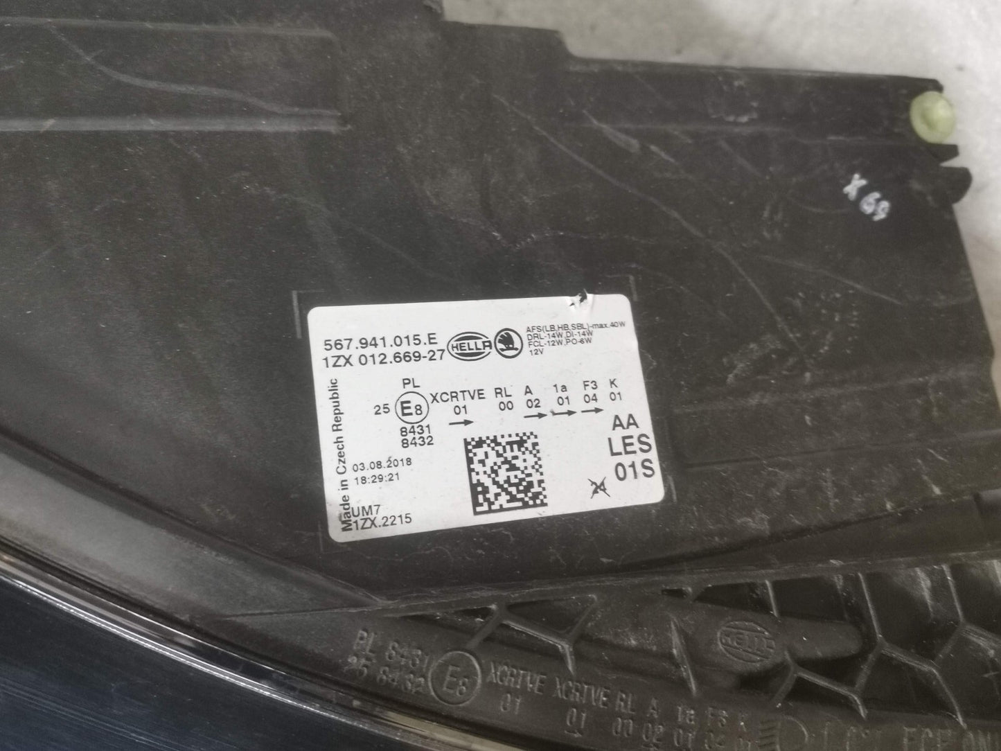 SKODA KODIAQ 2018 GENUINE PASSENGER SIDE LED HEADLIGHT 567941015E skkq74