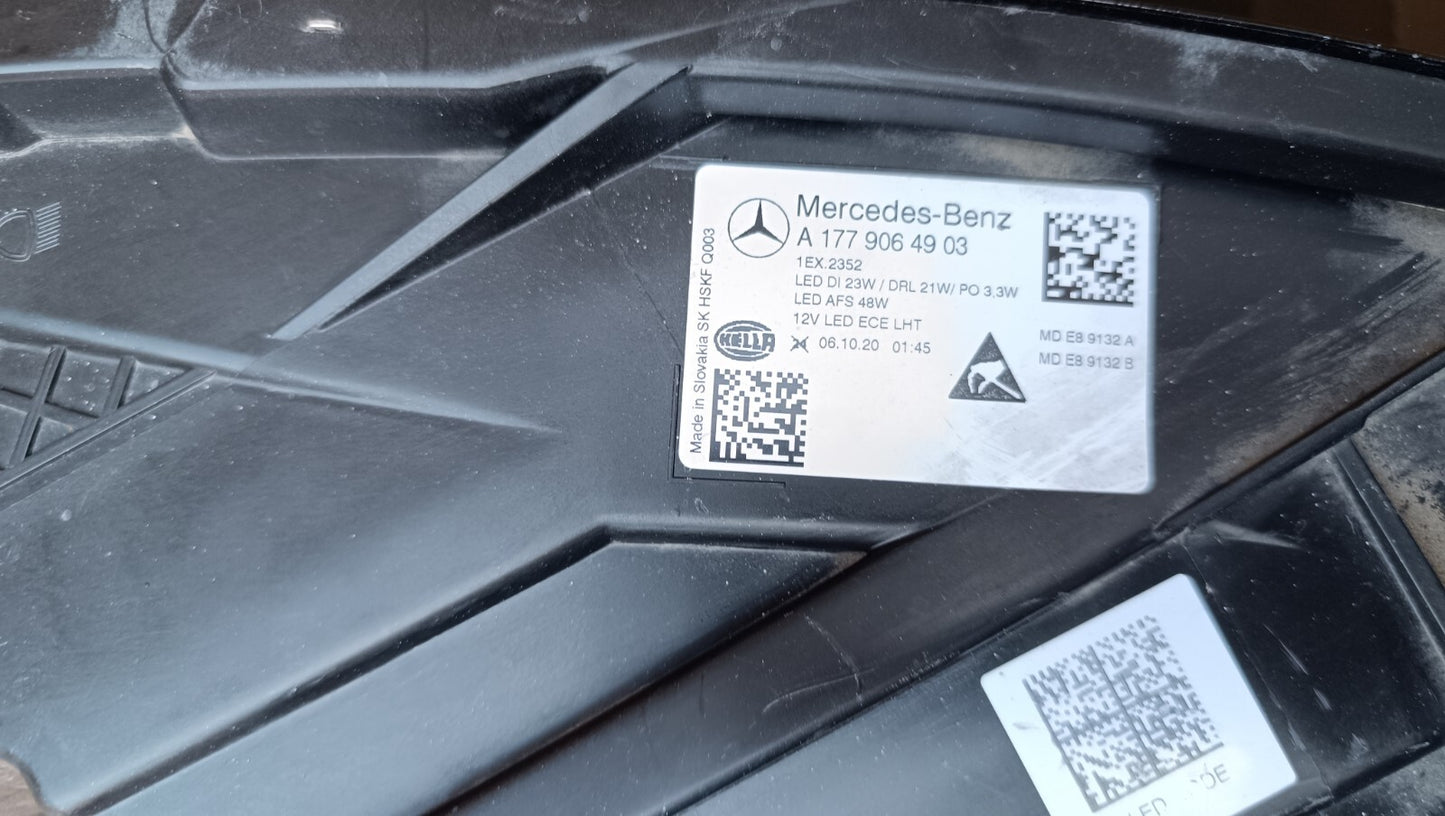 MERCEDES-BENZ W177 A-CLASS PASSENGER SIDE HEADLIGHT A1779064903 2018-2022 m109