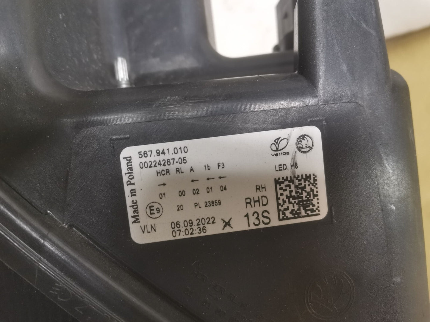 SKODA KODIAQ DRIVER SIDE LED HEADLIGHT 2022 567941010 00224264-05 SK64