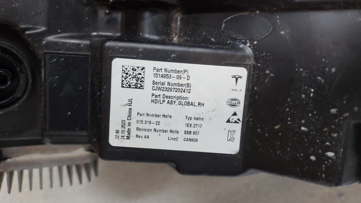 TESLA MODEL 3 DRIVERS SIDE RIGHT LED HEADLIGHT 1514953-00-D 2022 2023 t7