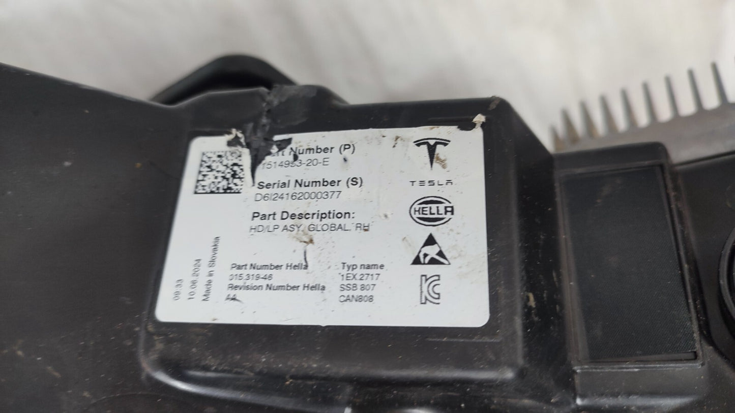 TESLA MODEL 3 DRIVERS SIDE RIGHT LED HEADLIGHT 2018-2023 1514953-20-E te9